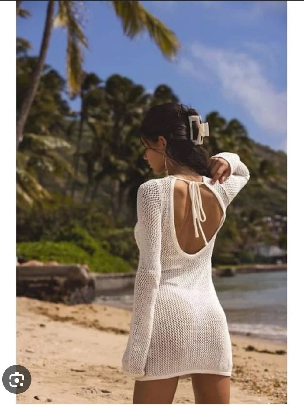 NWT Lulus Arizbeth Crochet Sheer White Starfish Knit Cover-Up Dress Swim Large - Picture 2 of 5